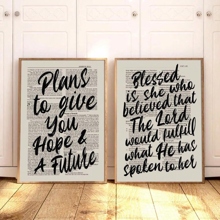 Set Of 2 Unframed Luke 1:45 Jeremiah 29:11 Bible Verse Wall Art Poster ...