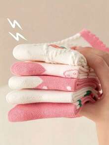 5 Pairs/Set Girls Kids Heart, Flower, Rabbit, Strawberry Cartoon Style Soft Polyester Knit Mid-Calf Long Socks - Multicolor - View 6