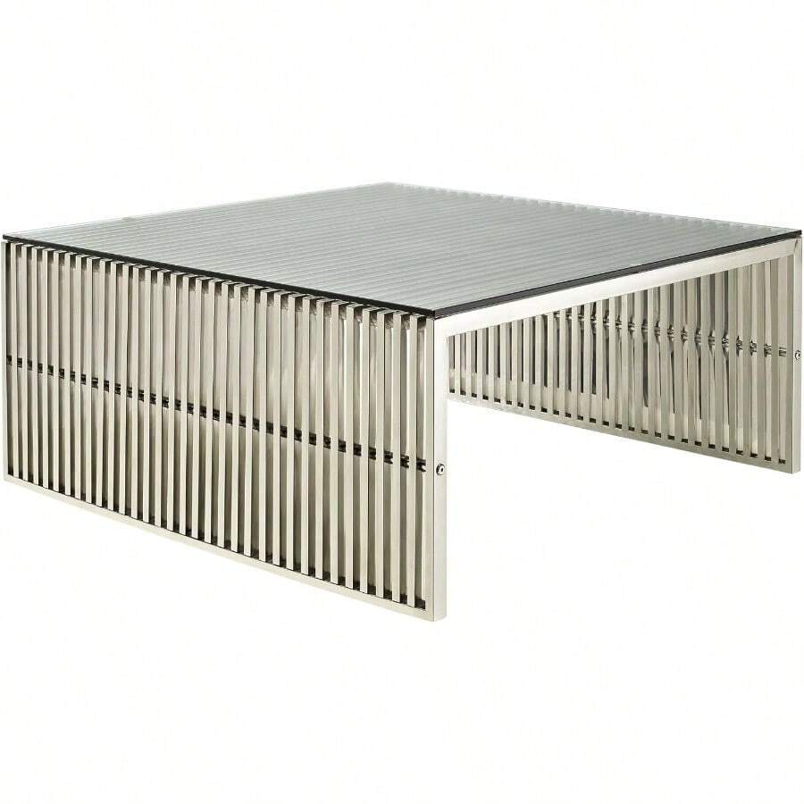Modway Gridiron Contemporary Modern Small Stainless Steel Bench, 19.5" - Silver - View 1