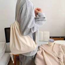 1pc Canvas Drawstring Bag, Canvas Backpack With Drawstring Closure, Travel Storage Canvas Bag, Shopping Tote Bag, Unisex Simple & Fashion Design, Suitable For Shopping, Travel, Etc.