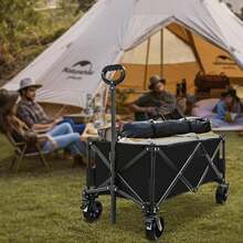 Carritos plegables, carritos de camping para exteriores, carritos de playa con ruedas grandes, carritos de la compra multiusos para camping, deportes y actividades al aire libre - Negro - Ver 2