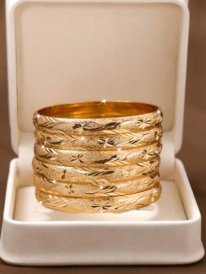 1/3/6 st. traditionellt sandguld handgjort snidat veteörhänge med öppet arbete i 24K guldpläterat armband, lämpligt för kvinnors vardagsbruk och presenter, ingen ask