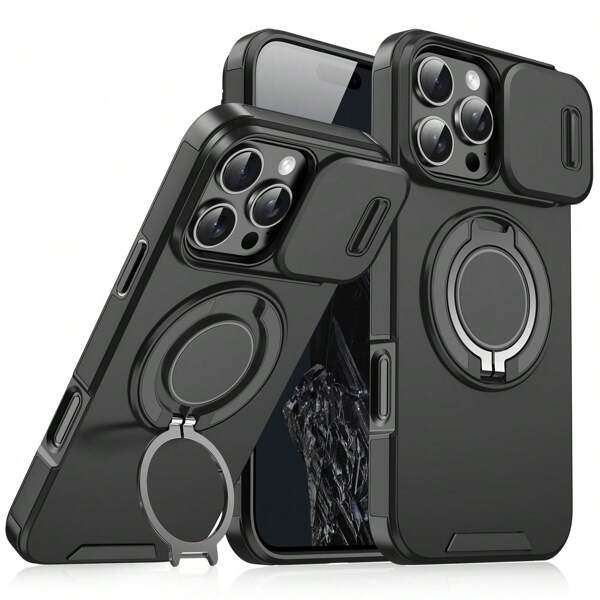 Funda protectora con armadura, deslizante y magnética para 16E, 16, 15, 14, 13, 12, 11 Pro Max, 16ProMax, 16Pro, 16Plus, 13ProMax con anillo en la parte trasera