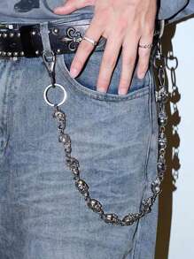 1 pieza Cadena de mezclilla con calavera de metal unisex, Cadenas de cintura de esqueleto punk rock góticas, accesorio genial