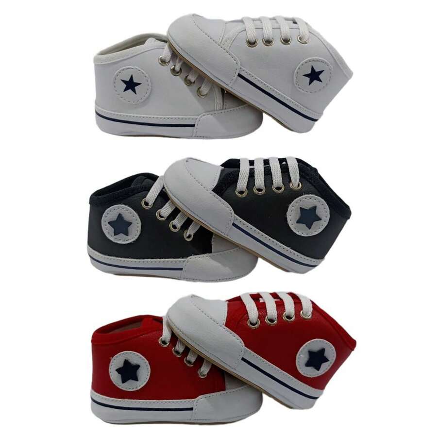 KIT 03 PAIRS Baby Manino Sneakers - White, Black And Red - PROMOTION - COST BENEFIT - 紅白色 - 查看 1