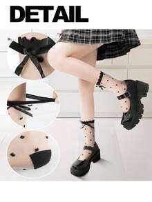 1 Pair/2 Pairs Japanese Style Polka Dot Socks, Sheer Crystal Silk Mesh Bowknot Ballet Transparent Mid-Calf Socks For Women, Summer, Fall