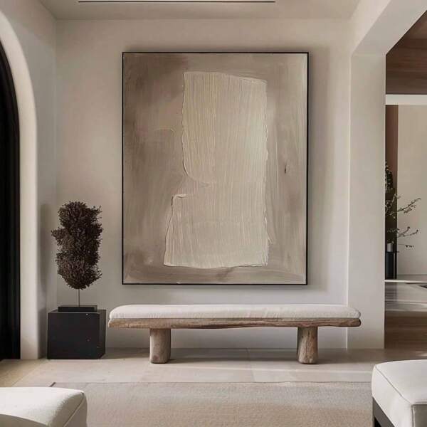Arte texturizada Wabi-Sabi MHEMYO - Pintura em tela minimalista bege, decoração de parede feita à mão para casa moderna, tons neutros sem moldura, decoração neutra para casa | Design abstrato | Visual artesanal, decoração Wabi-Sabi para casa