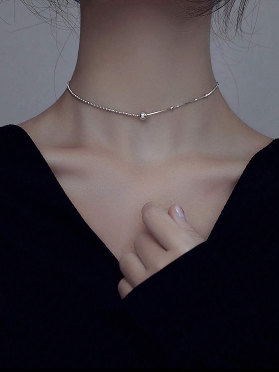 1pc Minimalist Beaded Choker Necklace, Simple Bead Clavicle Chain (Random Bead Quantity), Suitable For Daily Wear, Gift For Women
