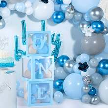 Transparent Letter Baby Shower Box Birthday Wedding Customized Name Balloon Box, Birthday Party Decoration, Gender Reveal Party, Large Transparent Box, Birthday Decoration Backdrop, Holiday Party Decoration, Home Decor, Fireplace Decoration, Baby Shower Box, Background Photography Prop - Blue - View 4