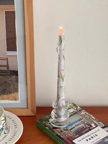 2pcs Printed Long Stem Candles, Romantic European Style Smokeless Odorless Candles, Suitable For Weddings, Birthdays, Parties, Candlelight Dinners, Home Decor