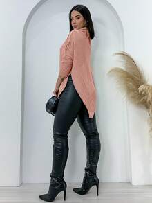 Swisz Women's Winter Poncho Knit Long Sleeve V-Neck Sweater With Scarf - Rusty Rose - View 4