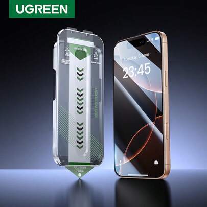  UGREEN 2 片薄边全屏超清晰钢化膜适用于 16 Pro Pro Max 一体式防尘带盖拉出式贴膜器适合生日、家人、朋友的礼物钢化玻璃、手机屏幕保护膜、手机配件防水防震防摔防摔防刮防指纹
