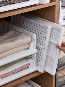 1pc Stackable Plastic Storage Basket Rack Box, Suitable For Wardrobe, Cabinet, Foldable Clothes Drawer Storage Box For Kitchen, Bathroom, Bedroom, Office