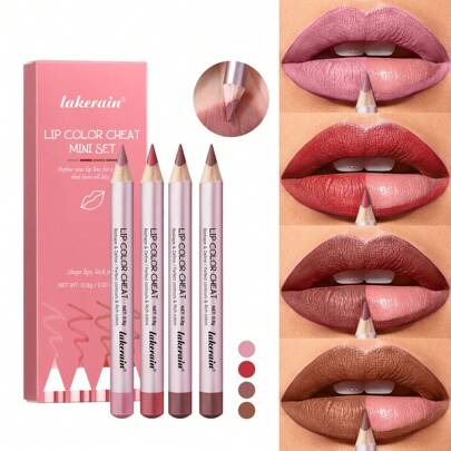 lakerain Lakerain Mini Wooden Lip Liner Pencil 4-Color Set, Long-Lasting, Pigmented, Matte Lipstick Lip Liner