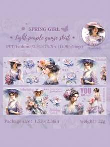 2m Spring Girl Series 6 Kinds Decorative PET DIY Craft Scrapbooking Adhesive Tapes For Notebook, Laptop Case, Water Cup, Etc.,School Supplies,Back To School