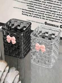 1 pezzo organizer da scrivania in acrilico trasparente (i prodotti non includono gli articoli incorporati), con decorazione ad arco - supporto per penne e cestino portaoggetti durevole in PMMA per forniture per ufficio, penne e accessori. Articoli per il ritorno a scuola