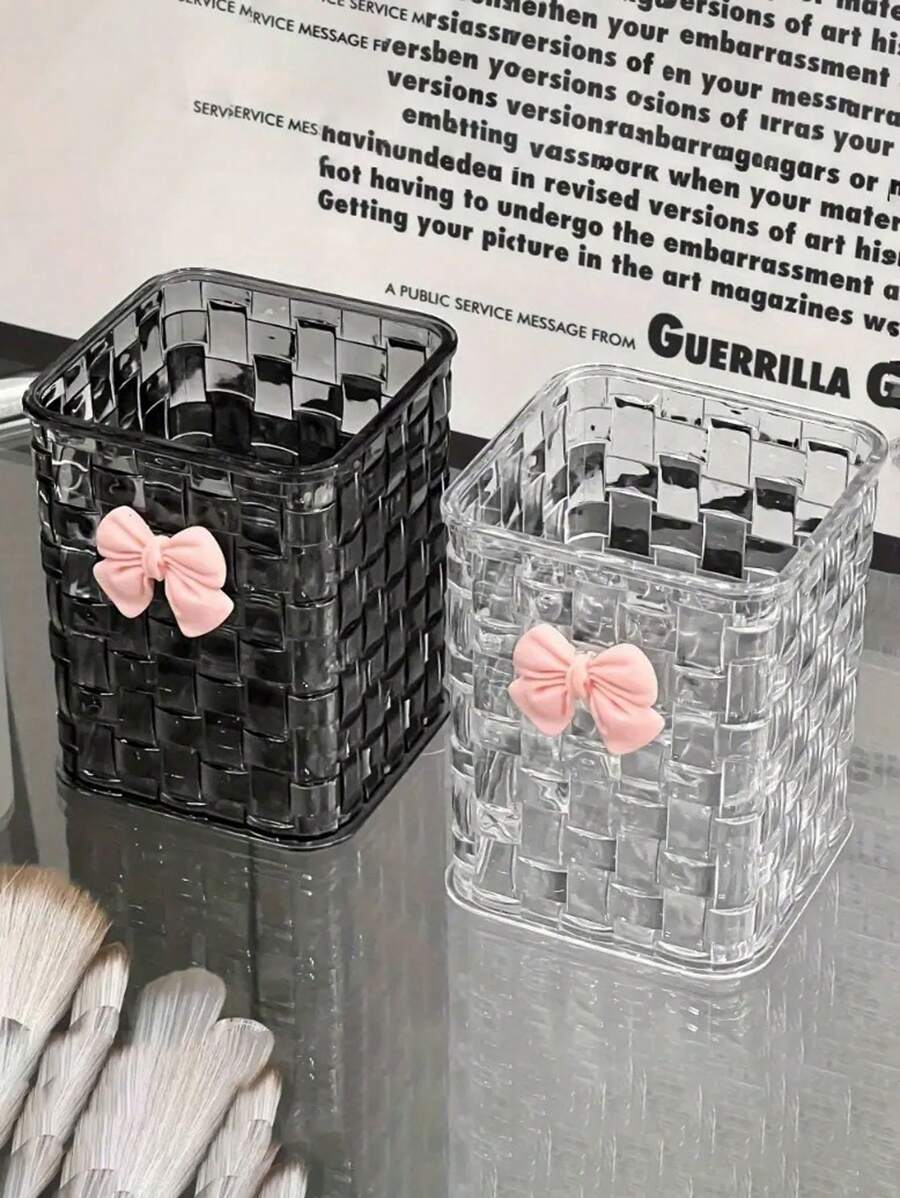 1 pezzo organizer da scrivania in acrilico trasparente (i prodotti non includono gli articoli incorporati), con decorazione ad arco - supporto per penne e cestino portaoggetti durevole in PMMA per forniture per ufficio, penne e accessori. Articoli per il ritorno a scuola