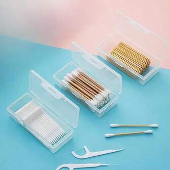 1/4pcs Portable Clear Small Items Storage Box For Travel, Bathroom Organizer Storage Case, Swab Holder Box, Sticky Toothpicks Sorting Box, Dust-Proof Storage Box