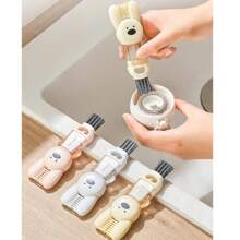 1 Stück Hasen Design Multifunktions Tassen Deckel Bürste, Schlitz Reinigungs Bürste, 4-in-1 Flasche Reinigungs Tassen Bürste, 3 Farben: Pink, Weiß, Beige, geeignet für Picknick, kompakt und tragbar