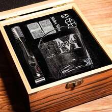 Personalized Whiskey Glass Set With Wooden Box, Whiskey Set, Groom Gift, Best Man Gift, Boyfriend Gift, Whiskey Gift For Him, Gift For Dad, Exclusive Gift For Drinking Enthusiasts, Customized Gift. - Multicolor - View 7