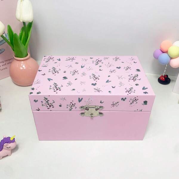 Ditsy Floral Pattern Silver Foil Music Jewelry Box, Blind Box, Mother's Day Gift Box, Jewelry Organizer Box, Birthday Gift For Girls, Musical Jewelry Box