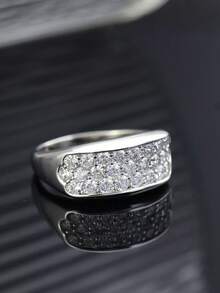 1pc S925 Silver Unisex Moissanite Ring, Shiny & Luxurious, Suitable For Music Festivals, Parties, Banquets, Mother's Day, Father's Day, High-Quality Gift - Silver - View 2