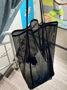1pc Spacious Beach Bag, Lightweight Transparent Women Tote Bag, Mesh One Shoulder Crossbody Bag, Fashion Versatile Shopping Bag
