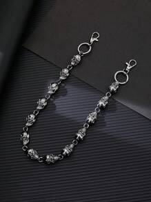 1 pieza Cadena de mezclilla con calavera de metal unisex, Cadenas de cintura de esqueleto punk rock góticas, accesorio genial