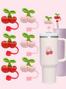 1 pieza/4 piezas Tapas de cubierta de pajita con diseño de fresa y cereza para tumblers de 30 y 40 onzas, tapas lindas de 10 mm para pajitas, cubiertas reutilizables para pajitas, tapas antipolvo para pajitas, tapas sencillas para la punta de la pajita adecuadas para conducir, oficina, acampar al aire libre, Navidad, accesorios para tazas, regalo del Día de la Madre