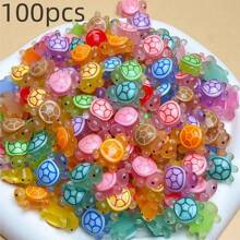 100pcs Glow-In-The-Dark 3D Turtle Figurines - Colorful, Translucent Plastic Decorations For DIY Crafts, Party Favors, Beach-Themed Events