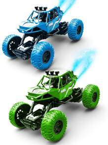 1 Stück Funkfernsteuerungsauto, 4WD Geländewagen-RC-Monsterlaster mit Karosserieleuchten, Nebelmaschine, wiederaufladbarem Akku, Allrad-Klettern, Weihnachtsgeschenk für Jungs und Mädchen von 6-12 Jahren (Grün/Blau)