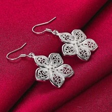 Charm Silver Flower Star Drop Earrings For Woman Wedding Engagement Jewelry - Silver - View 3