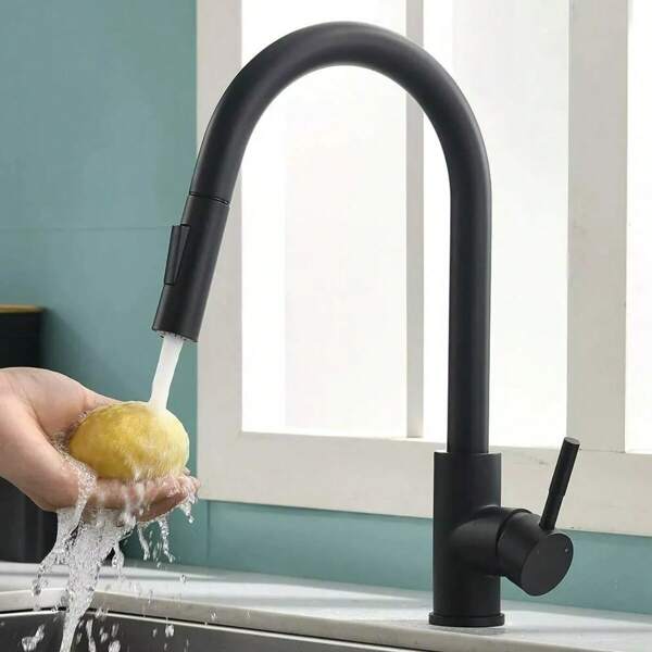Grifo de cocina con ducha extraíble de 2 tipos de chorro, grifo de cocina de alta presión, grifo de cocina giratorio 360°, grifo mezclador de cocina monomando de acero inoxidable, color plata cepillada.