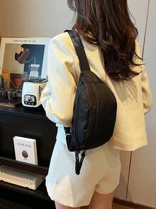 运动斜挎胸包爆款女士简约全包饺子包日系大容量休闲手机腰包 - 黑色 - 查看 8