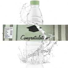 10pcs/Set Graduation Theme Water Bottle Labels, Light Green Background Black Text Gift Wrapping Labels, Suitable For Decorating Drinks, Cans, Cups For Birthday, Shower, Engagement, Picnic Party Occasions, Wedding Water Bottle Labels, Gift Wrapping Supplies