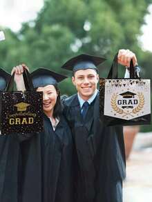 8 piezas/4 piezas/1 pieza - Bolsas de regalo de graduación 2025 con brillos, bolsas de no tejido con felicitaciones para fiestas de graduación universitaria o secundaria con asas - Bolsas de graduación, favores de fiesta de graduación Congrats, decoraciones de fiesta de graduación negro y dorado - Multicolor - Ver 2