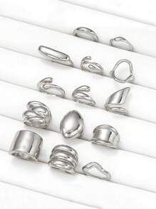 14pcs/2 Sets Fashion Minimalist Elegant Vintage Asymmetrical Geometric Liquid Thick Chunky Statement Cocktail Rings Set, Gift For Holiday Beach Party Date Everyday Wear