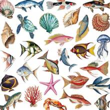 50pcs Transparent Stickers, Decorative Stickers, Ocean Animal Stickers, Fish Stickers, Waterproof Vinyl Stickers, Decorative Laptop Sticker Set, Skateboard Stickers, Water Bottle Stickers, Notebook Stickers, School Supplies, Back To School - Multicolor - View 2