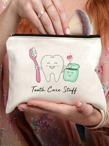 好玩有趣，青少年牙齿护理旅行袋 - “牙齿护理用品”帆布盒，适合牙刷、牙膏等 - 有趣且有教育意义的设计 - 适合男孩和女孩，成人办公室礼物 - 彩色 - 查看 2