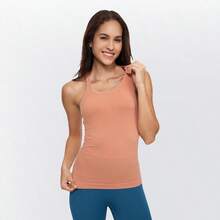 Yoga Racerback Tank Top For Women With Built In Bra,Women's Padded Sports Bra Fitness Workout Running Shirts - 橙粉紅色 - 查看 3