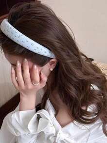 1 件可爱女士碎花发带头饰，适用于洗脸和发髻、发带、发箍头带 - 藍色 - 查看 2