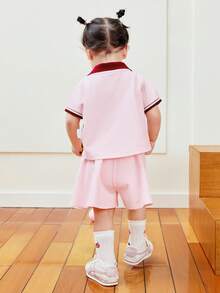 mini bala 女童两件套速干学院风短袖套装夏季 - 白紅色 - 查看 3