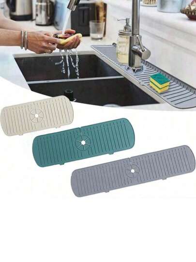 Silicone Faucet Splash Pad Silicone Drainage Pad Faucet Handle Drip Splash Proof Pad Countertop Bathroom Drying Pad Kitchen Bathroom  Restaurant Kitchen Silicone Kitchen Sink Tray With Drainage Spout Kitchen Faucet Sink Splash Guard Silicone Faucet Water Catcher Mat Sink Draining Pad Behind Faucet Rubber Drying Mat For Kitchen & Bathroom