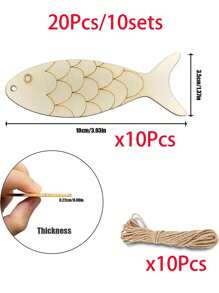 40PCS/20sets DIY Wooden Fish Cutouts Unfinished Wood Ornament Blanks Fish Shaped Wooden Things To Paint, Wood Hanging Ornaments With Hemp Rope Crafting Supplies Home Party Decoration,Open Design, Easy To Hang,Halloween Decorations, Halloween Party Supplies, Christmas Decorations, Christmas Party Supplies