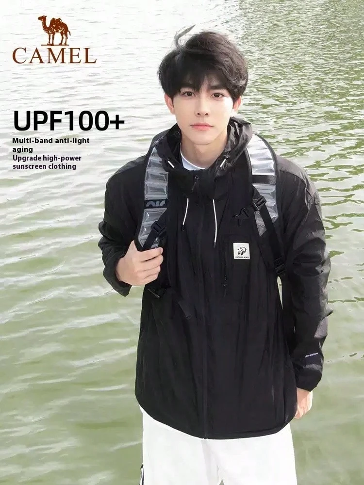 CAMEL CROWN Men's Sun Protection Clothing, Outdoor Sun Protection Summer Anti-Ultraviolet Thin Cool Breathable Hooded Loose Jacket - Phantom Black - View 1