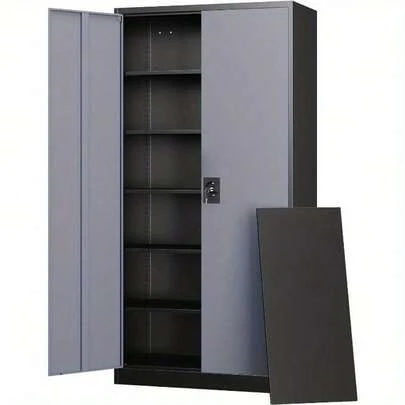 Metal Storage Cabinet With Adjustable Shelves And Locking Doors For Home Garage