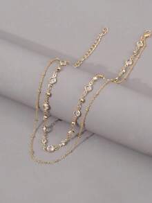 1pc Women Elegant Crystal Inlaid Double Chain Necklace, Suitable For Daily Wear, Balls, Galas, Parties, Gift, Fashion High-End Decorative Jewelry - Yellow Gold - View 4