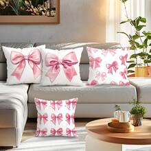 4件套粉色蝴蝶结装饰靠垫套，单面印花 45*45cm