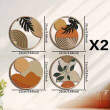 4 件/8 件镂空乡村风格农舍墙壁艺术装饰，波西米亚风格壁挂装饰，圆形墙壁装饰，单件或套装。山丘、树叶、太阳、蓝色、黄色、绿色元素。适用于装饰客厅、卧室、厨房、走廊、乡村庭院、办公室。送给家人、朋友、爱人的独特设计礼物。非常适合新年和日常生活装饰。