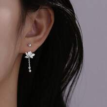 Lotus Tassel Earrings, New Arrival Minimalist Versatile Screw Back Earrings, Sweet Jewelry Gift For Friends